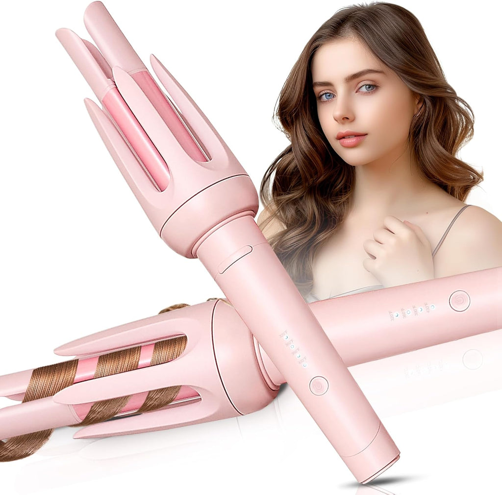 Rizador Automatico de Cabello – 4 Temperaturas, 3 Temporizadores, Apagado Automatico, Anticalor y Antienredos, Color Rosa
