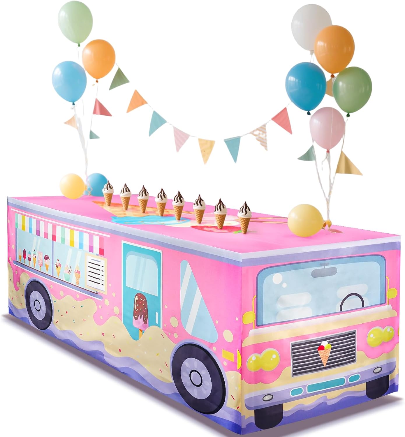 xbaiyanr 6FT Ice Cream Party Tablecloth,Ice Cream Birthday Party Decor for Baby Shower Sweet One Birthday Donut Themed Party Supplies