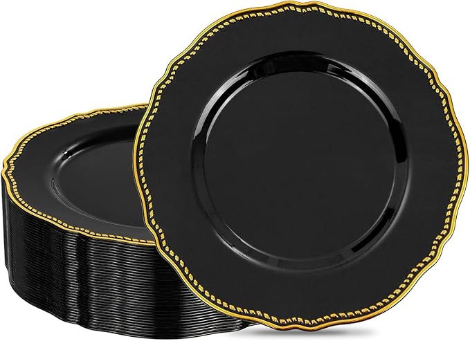Hioasis 60 platos llanos negros y dorados para bodas