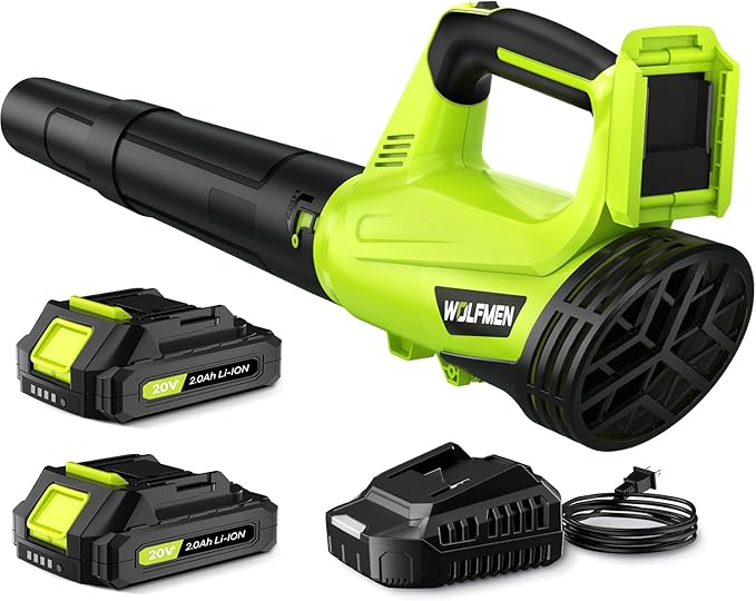 Soplador de Hojas Inalámbrico WOLFMEN 450 CFM con 2 Baterías 20V