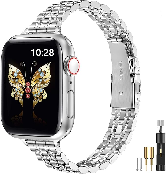 MioHHR Correa Metálica delgada Compatible con Apple Watch Banda 42mm (Series 11 10) 41mm (Series 9 8 7) 40mm (Series 6 5 4 SE3/2/1) 38mm (Series 3 2 1), Bandas de Acero Inoxidable iWatch para Mujeres
