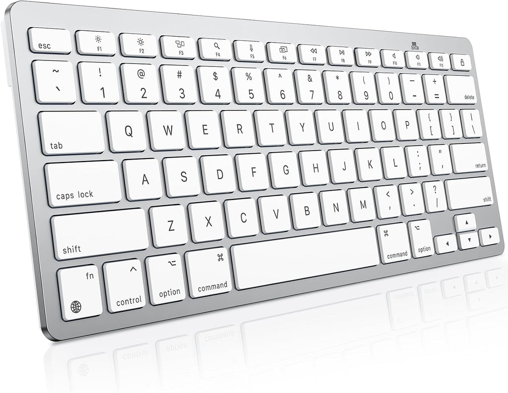 Teclado inalámbrico OMOTON para Mac, diseño ultradelgado y compacto (sin teclado numérico), teclado Bluetooth estable para Mac, ergonómico y portátil, compatible con MacBook Pro/Air/iMac, color blanco plateado.