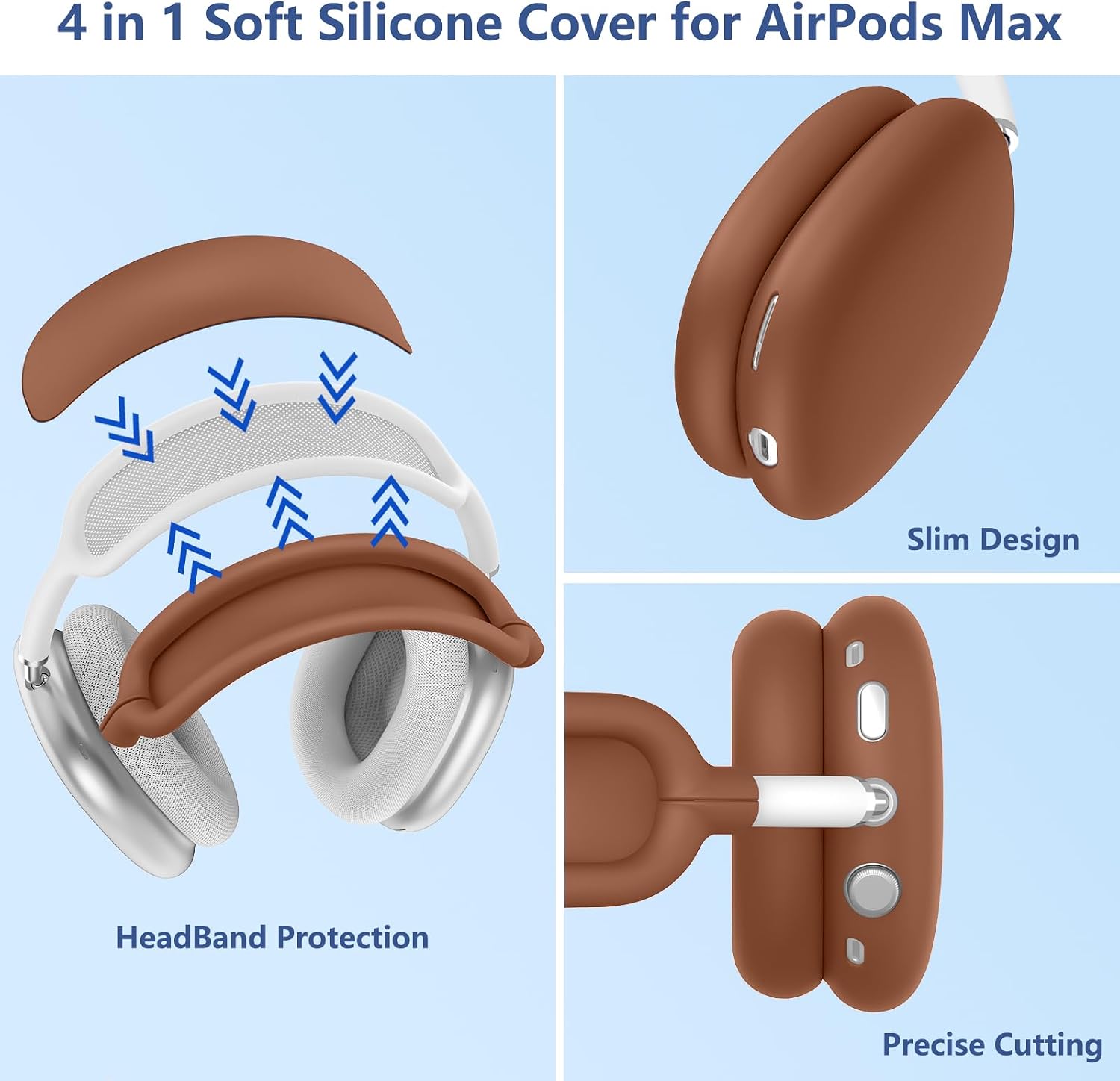 [4 en 1] Funda de silicona para AirPods Max USB-C (2024), funda protectora antiarañazos y resistente al sudor para almohadillas, auriculares y diadema. Accesorios de silicona para auriculares AirPods Max (Dune).