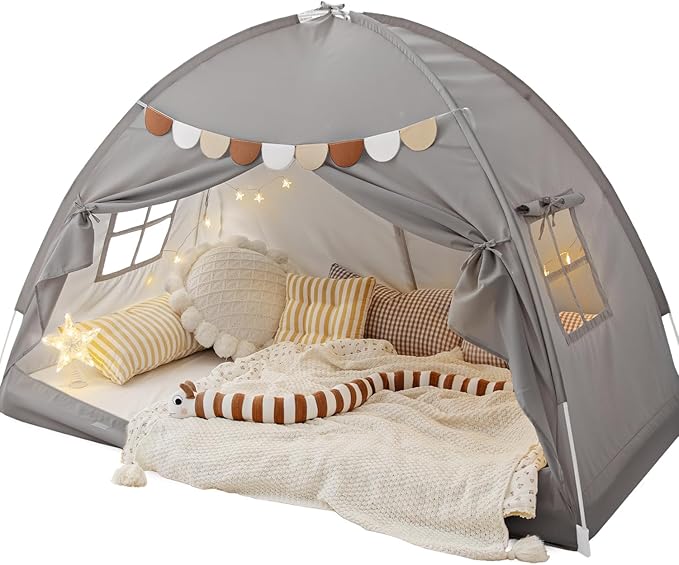 Carpa Dosel Sumbababy para Cama Infantil con Luces y Banderas — Gris Grande