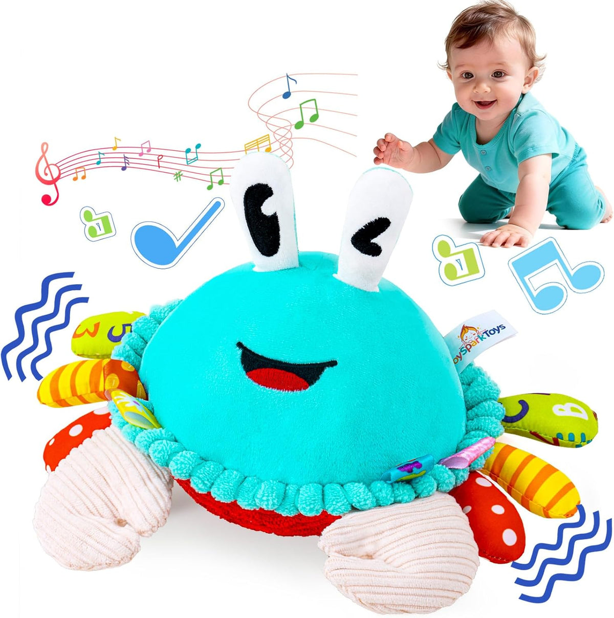 Juguete Bebé Cangrejo Musical Gateador 12-18 Meses | 50 Canciones y Grabación | Sensorial Interactivo Tummy Time