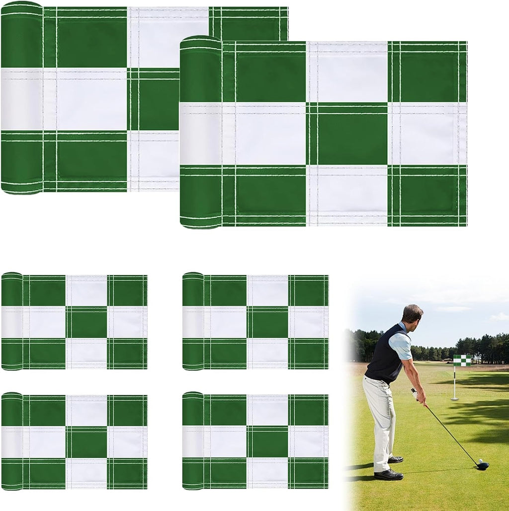 6 banderas de golf a cuadros de 8x6 pulgadas – Bandera de entrenamiento portátil de nailon 420D con tubo insertado, mini campo de práctica de golf para jardín, patio, interior y exterior (verde y blanco)