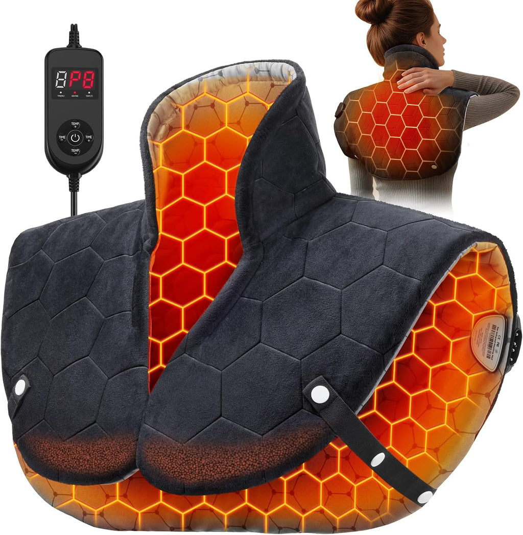 Far Infrared Heating Pad for Neck and Shoulders â€“ 2X Carbon Fiber 6X Deeper Heat for Fast Relief from Chronic Pain in Seniors â€“ 8 Heat Levels, 4H Auto Shut Off, Ideal for Winter (Black)