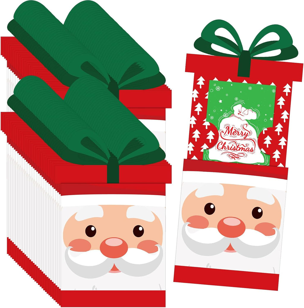 Qilery - Juego de 100 tarjeteros navideños con fundas de regalo, fundas de Papá Noel y tarjetas extraíbles de Feliz Navidad para dinero, cheques y regalos navideños. 