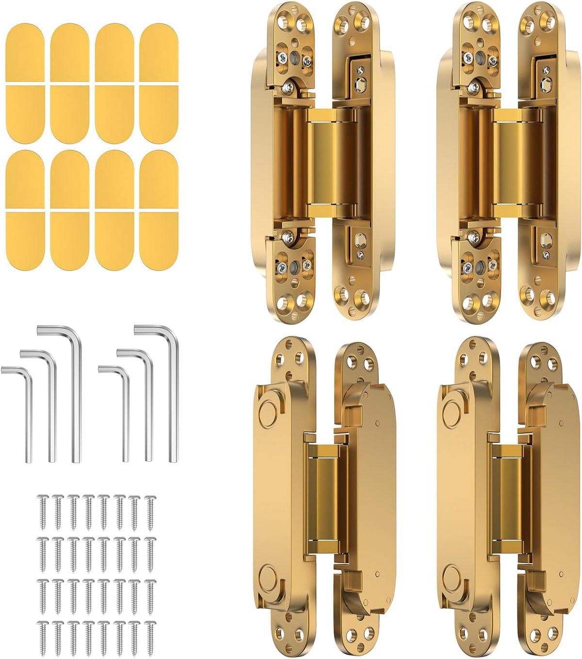 SOLO 2 BISAGRAS (no 4) – Bisagras Ocultas 17.8cm para Puertas, Aleación de Zinc, Giro 180 Grados, Ajuste 3 Vías (Oro)