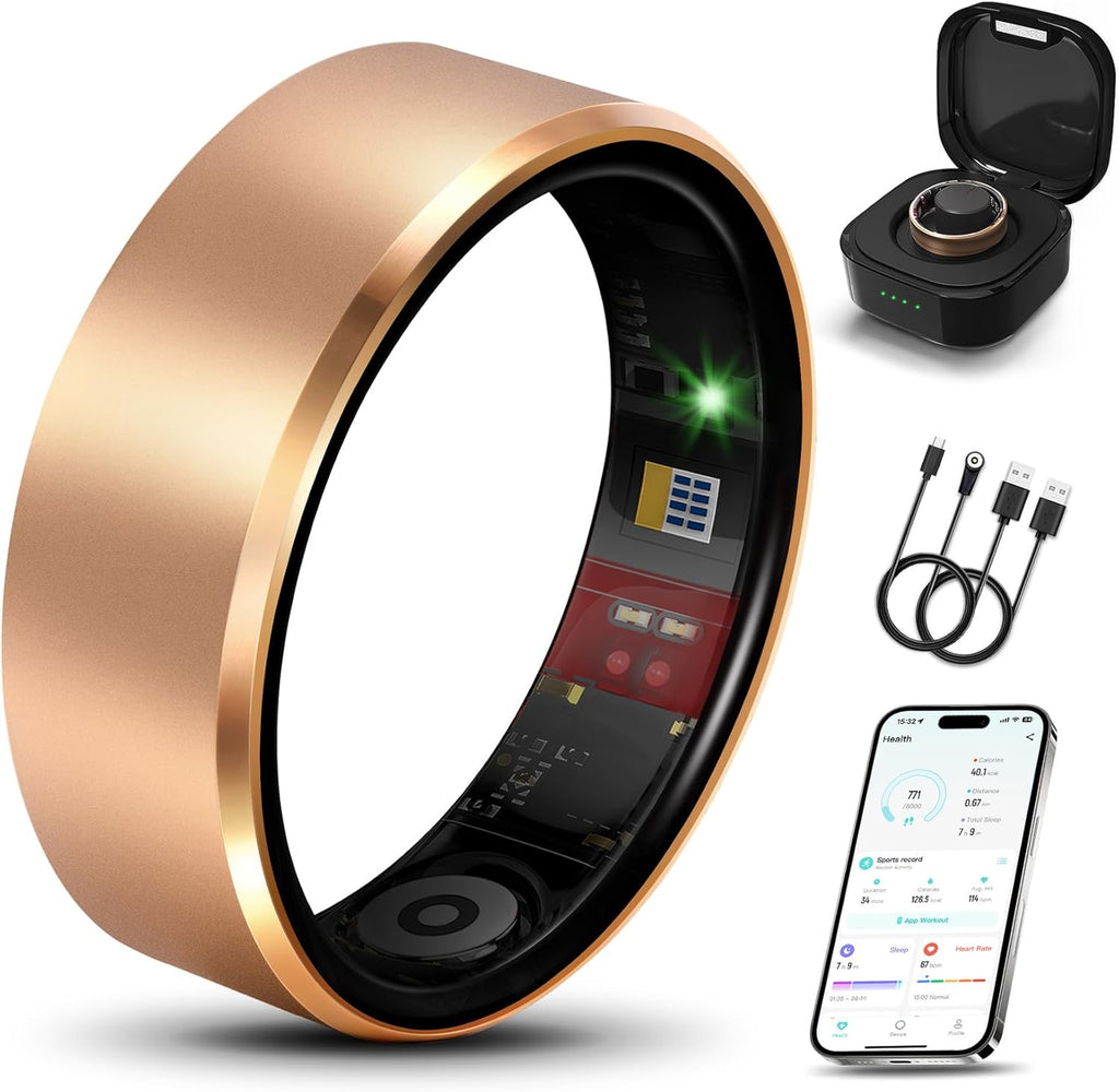 Milavan Smart Health Ring 2.0 for Women Men, Slim Scratch & Fingerprint Resistant Design,Efficient Chip Fitness Tracker, Monitors Heart, Blood Oxygen & Pressure, Sleep, Steps, Waterproof, Rose Gold 8