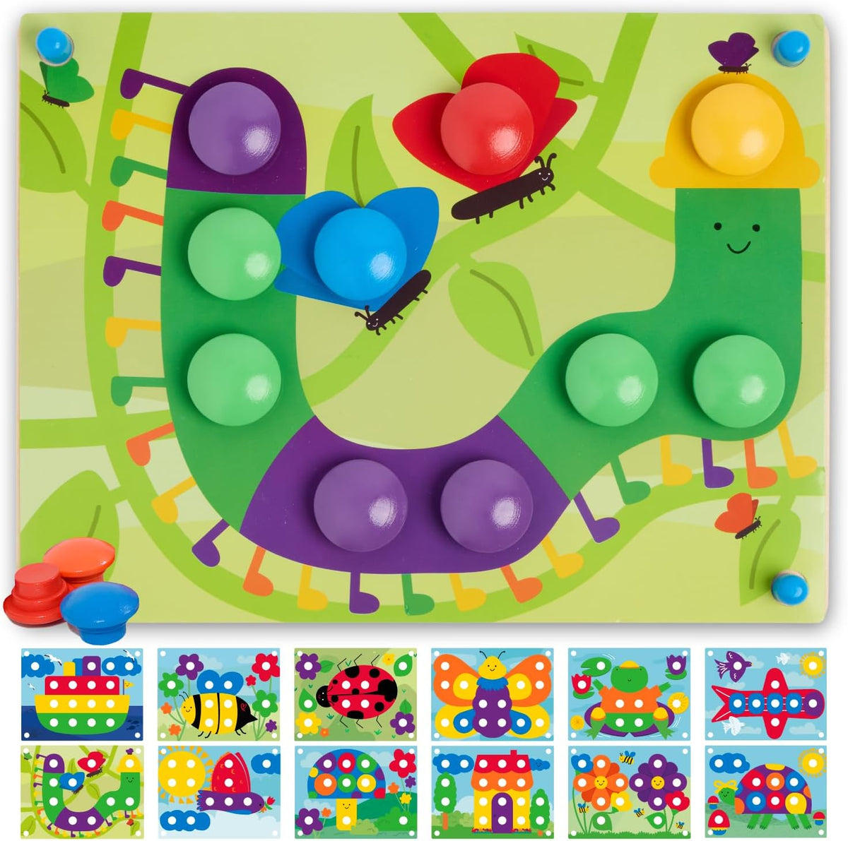 Rompecabezas de madera para combinar colores de Nene Toys para niños pequeños de 2 años en adelante Juego de botones Montessori con clavijas de madera y tarjetas Juguete educativo para niños y niñas de 2 y 3 años Desarrollo de la motricidad fina