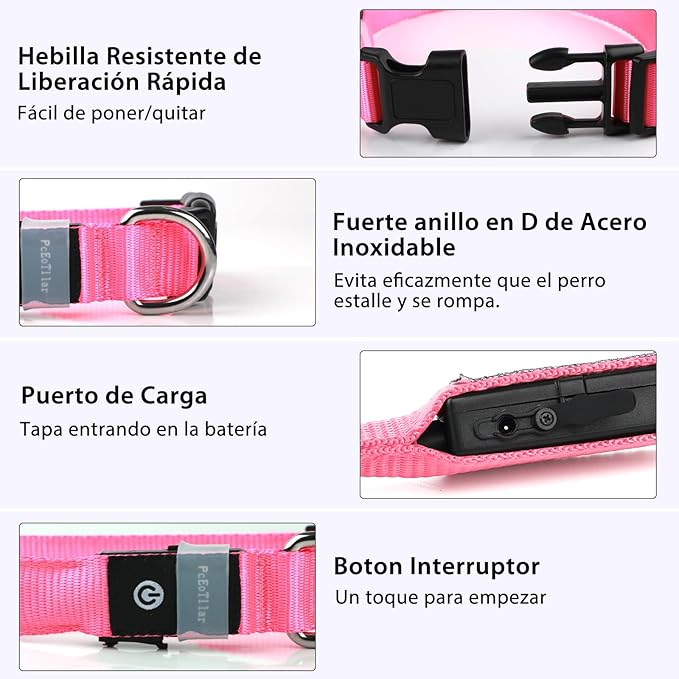PcEoTllar Collar de Perro Iluminado para Caminatas Nocturnas - Collar de Perro LED Recargable con Cambio de Color, Collares de Perro que Brillan en la Oscuridad Impermeables para Perros Grandes