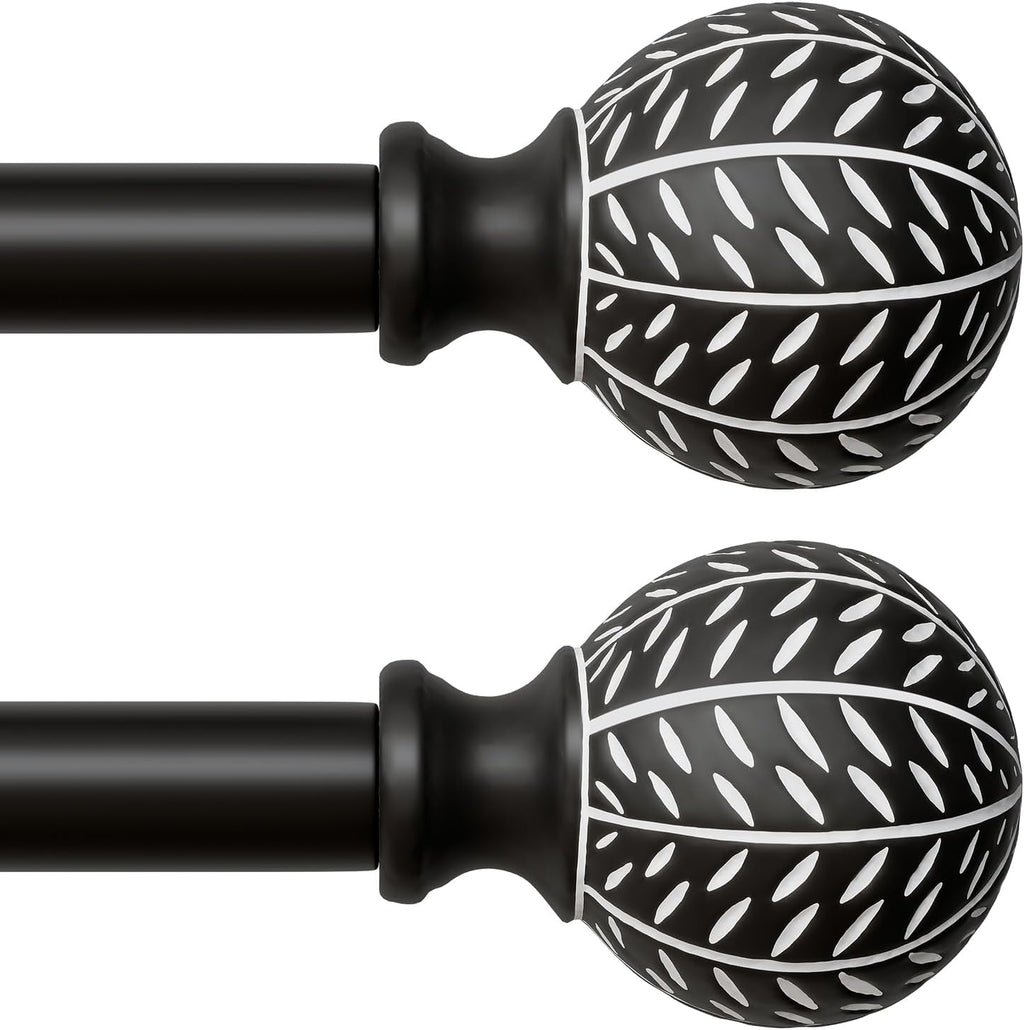 QDWIS Pack 2 Barras de Cortina Negras 28 a 48 Pulgadas | Diametro 1'', Remates con Hoja, Ajustables Heavy Duty 18-60''