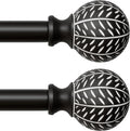 QDWIS Pack 2 Barras de Cortina Negras 28 a 48 Pulgadas | Diametro 1'', Remates con Hoja, Ajustables Heavy Duty 18-60''