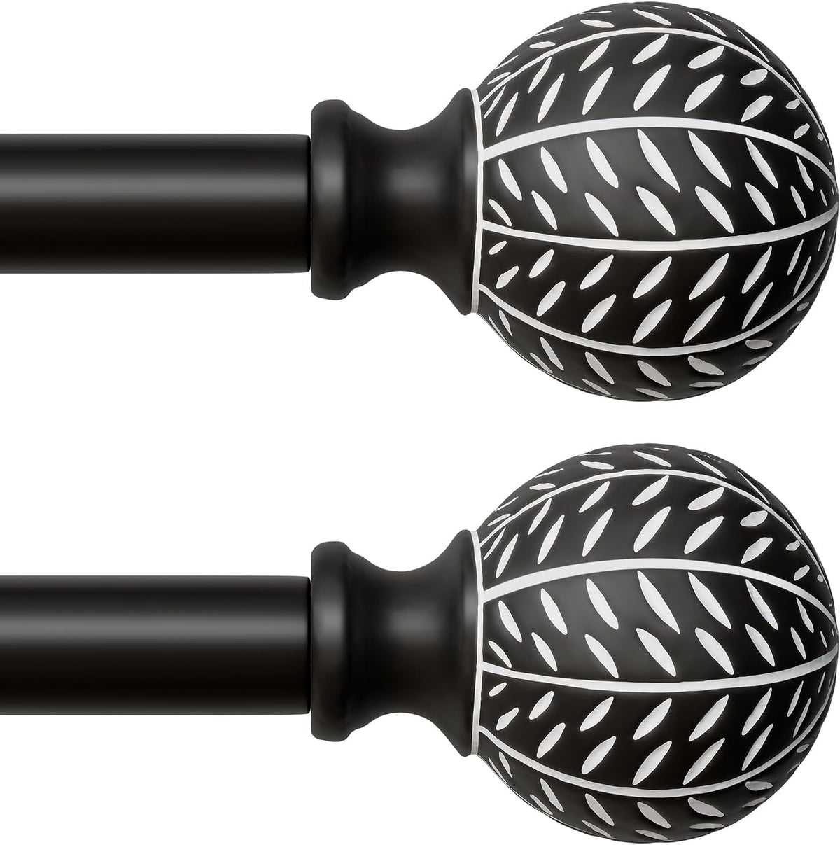 QDWIS Pack 2 Barras de Cortina Negras 28 a 48 Pulgadas | Diametro 1'', Remates con Hoja, Ajustables Heavy Duty 18-60''