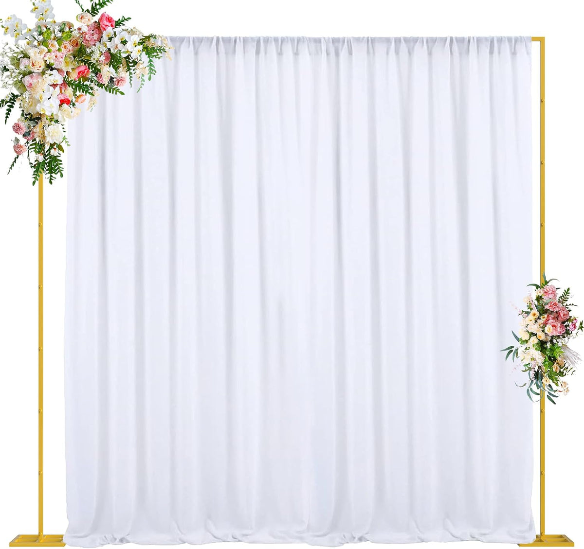 Soporte para fondo Wokceer de 3x3 metros (10x10 pies) con kit de tubo y cortina resistentes, soporte dorado ajustable para fondo de boda, fiesta de cumpleaños, fotografía, fondo de fotomatón y decoración navideña.