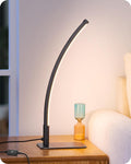 EDISHINE Lampara de Mesa LED Curva | Moderna de Mesita de Noche | 3 Temperaturas de Color y Atenuacion Continua | Aluminio y Hierro | Para Dormitorio y Sala | Negro