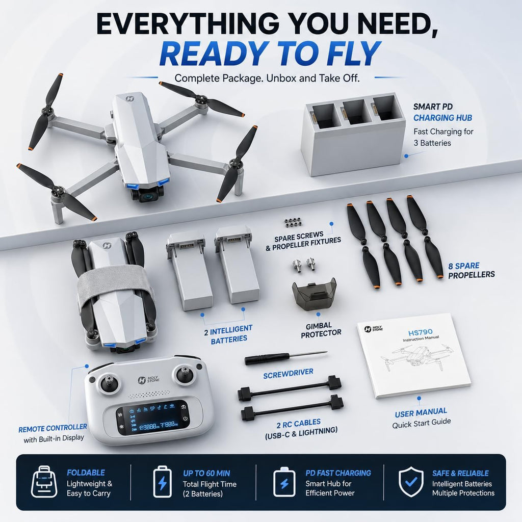 Drone Holy Stone HS790 GPS 6K con Gimbal 3 Ejes — 60 Min de Vuelo, FPV 4K y AI Night Shot