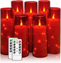 USADO Velas sin Llama con Estrellas Incrustadas | Set de 7 Velas LED de Pilar Parpadeantes a Pilas | con Control Remoto y Temporizador | Decoracion Calida | Rojo