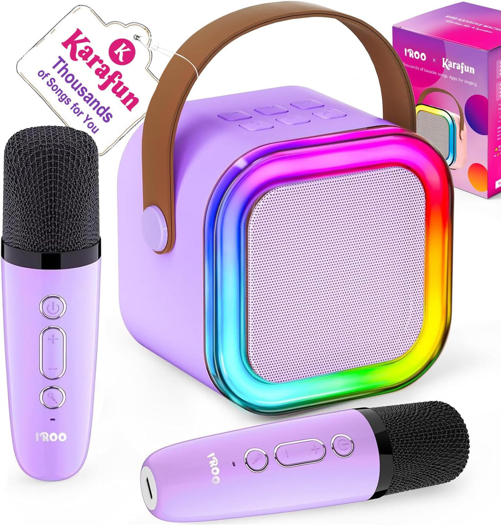 IROO Mini Karaoke Machine for Kids, 2026 TOP Toys Birthday Gifts Ideas for Girls Ages 4, 5, 6, 7, 8, 9, 10, 12+ Years Old, Portable MP3 Player with 2 Wireless Mics for Party