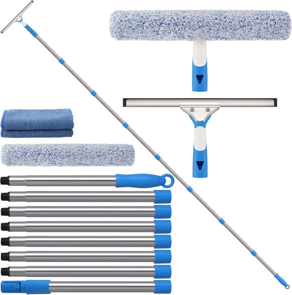 USADO Mitclear Escobilla Limpiavidrios Profesional 10 Pies con Poste Extensible | Kit de Limpieza de Parabrisas y Ventanas con Mango Largo | Interior y Exterior