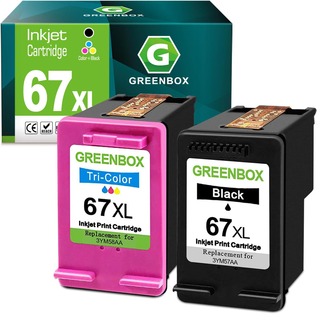 Cartuchos de tinta 67XL, combinación negro/color, repuesto para HP 67 XL. Cartucho de tinta 67XL para impresoras DeskJet 4155e, 2734e, 4100e, 2855e, 4255e, 2700, 2755e, 2700e, Envy 6055e, 6000, 6455e, 6400. Tinta para impresora 67 (paquete de 2).