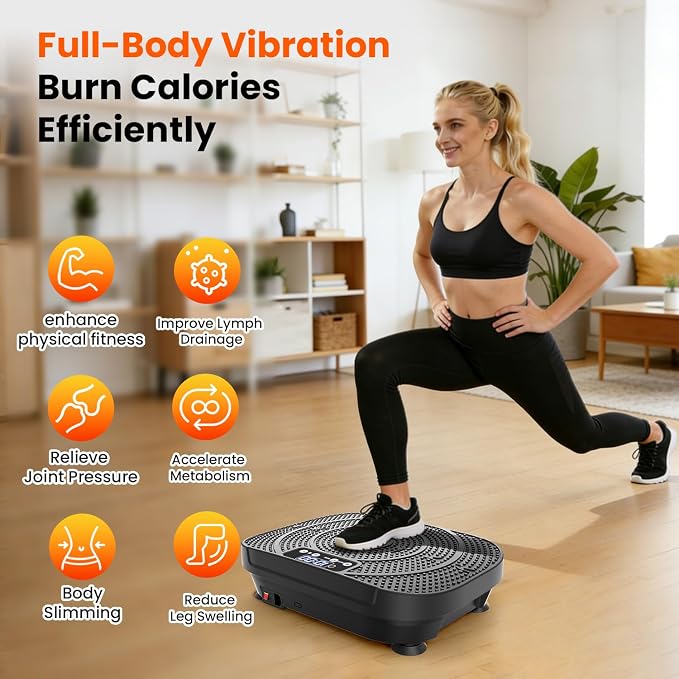 Plataforma Vibratoria AXV para Ejercicio – Máquina de Vibración de Cuerpo Completo con Control Remoto y Bandas de Resistencia para Gym, Hogar y Oficina