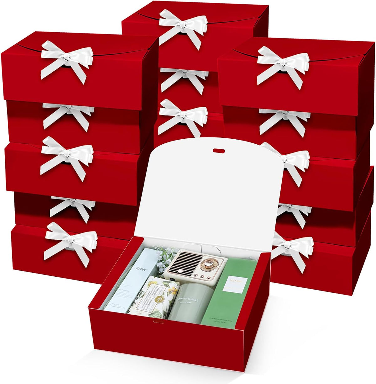 PEKGRIL Set de 15 Cajas de Regalo con Tapa | Rojas 10x8x4 Pulgadas | Cajas para Propuesta de Damas de Honor con Cinta | Papel Kraft para Bodas y Fiestas