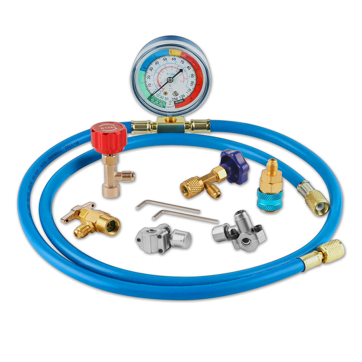 Kit de recarga de freón Lichamp para refrigeradores A/C R134A con válvula perforadora tipo bala, grifo perforador y autosellante para latas 134A