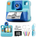 Cámara para niños con impresión instantánea, LETSHAHA, regalo de cumpleaños de Navidad para niñas y niños de 3 a 12 años, cámara digital para selfies de 24 MP y 1080P con 3 rollos de papel de impresión sin tinta y tarjeta SD de 32 GB, color azul. 