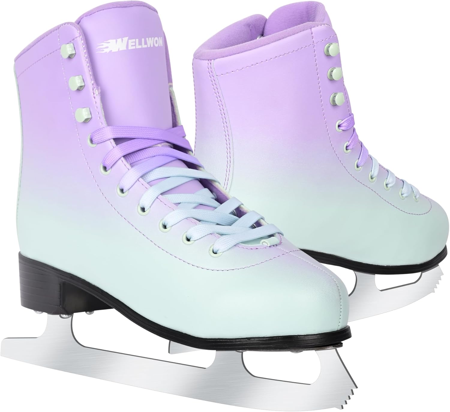 WELLWON Figure Ice Skates for Women Girls and Boys, Lace-Up Adult Figure Skate Ice Hockey Skates for Outdoor and Skating Rink, Figure Ice Skate Shoes Size US Women's 10.5/Men's 9