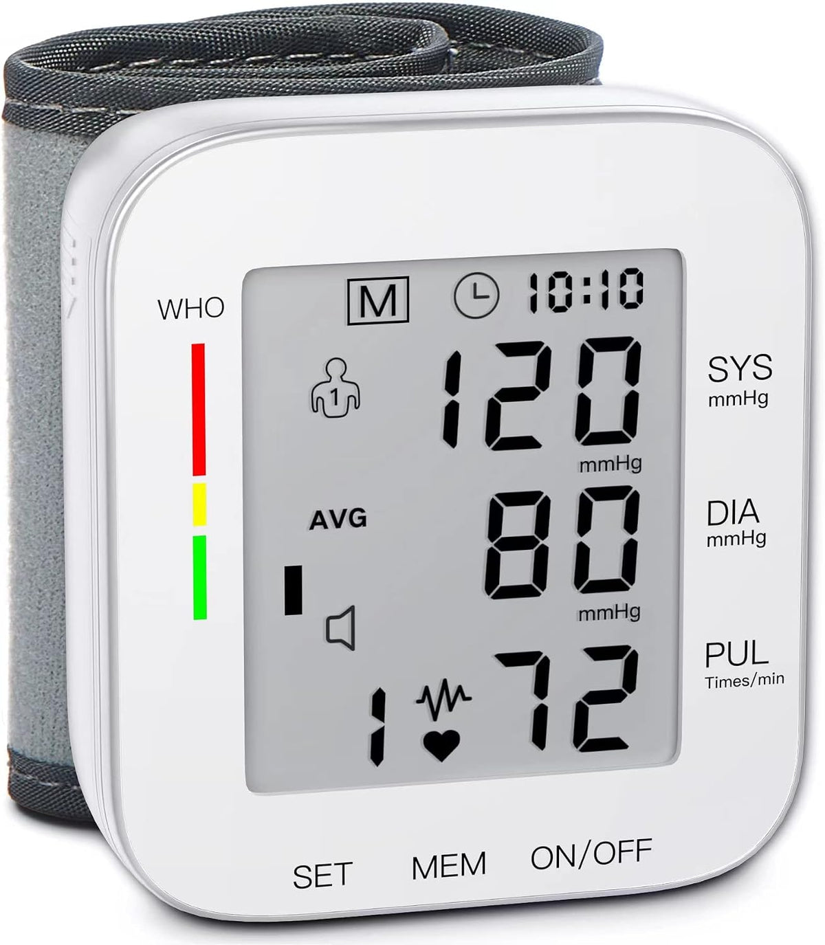 Monitor de presión arterial de muñeca MMIZOO con pantalla LCD grande, brazalete ajustable de 5,31 a 7,68 pulgadas, memoria automática para 99 series (2) y estuche de transporte para uso doméstico (blanco).