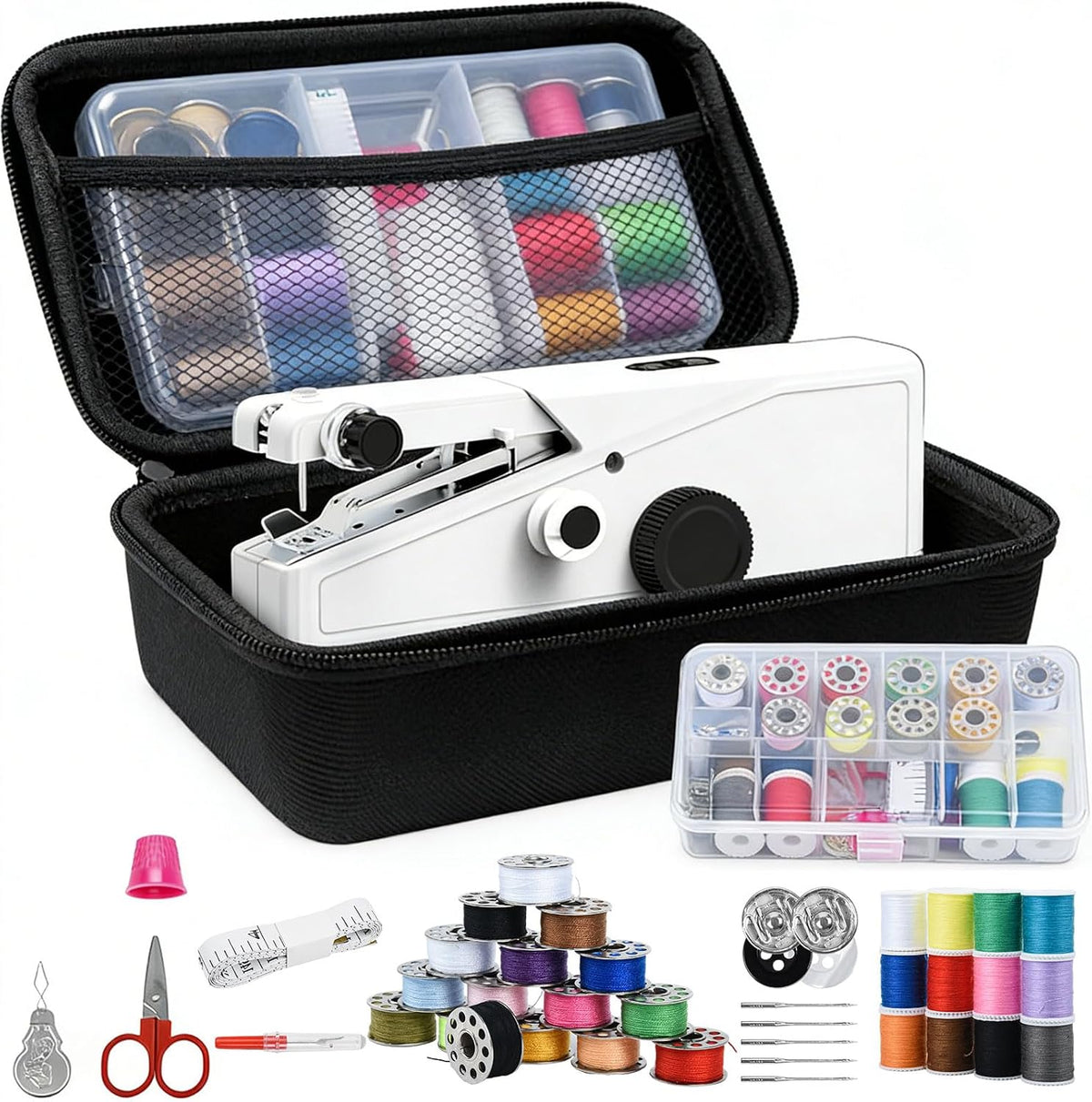 Maquina de Coser de Mano para Principiantes | Portatil Inalambrica, Una Velocidad, para Reparaciones DIY con Accesorios