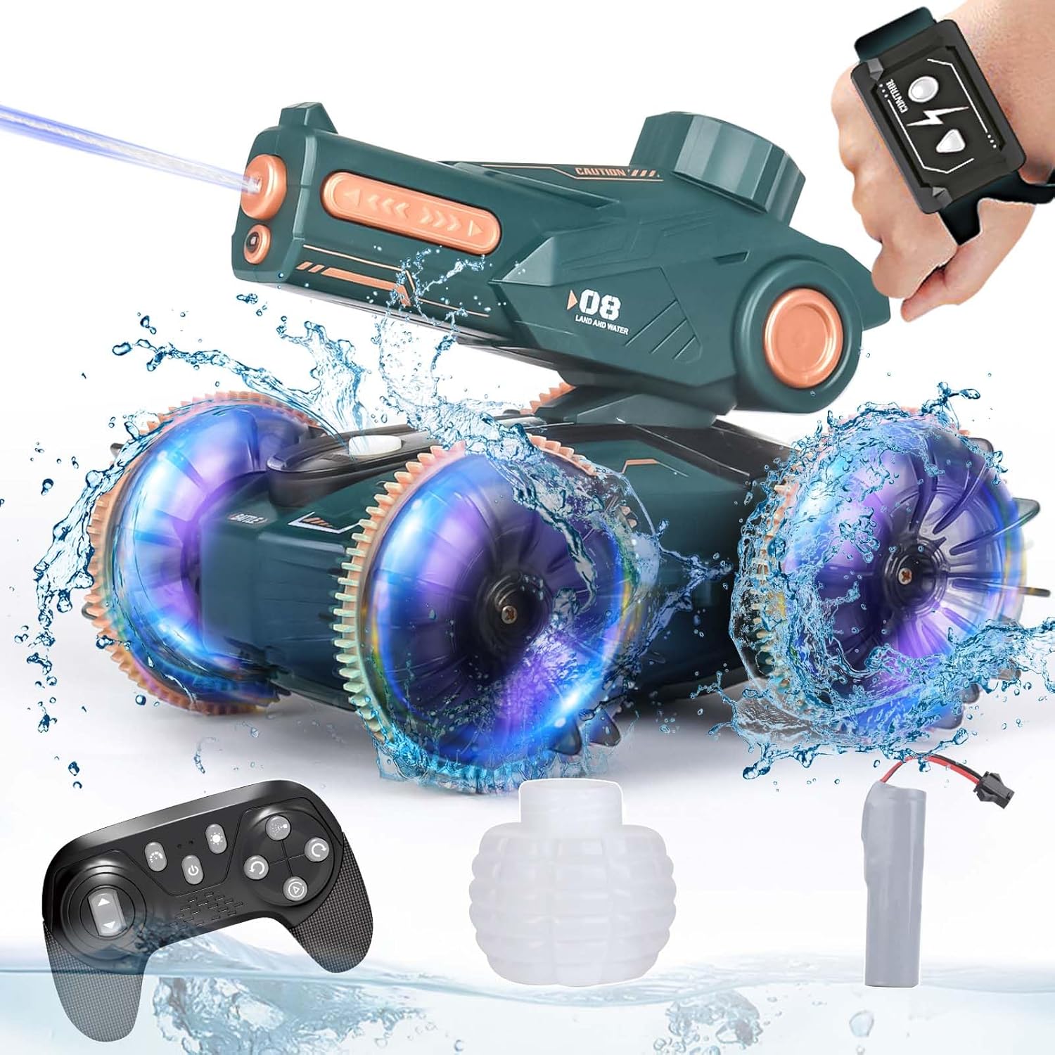 KB KAIBO 3-in-1 Remote Control Car, RC Boat & Water Gun - Amphibious RC Car for Land & Water, Adjustable Speed, Waterproof, Perfect Valentines Birhtday Gifts for Kids-Green