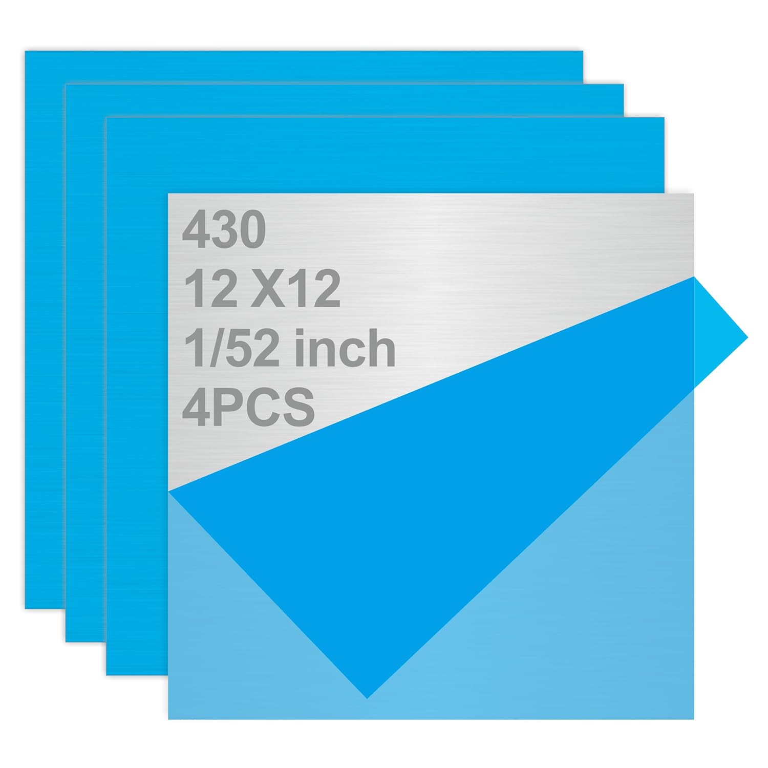 4PCS 12"x12"x1/52 Stainless Steel Metal Plates for Magnetic Mount Board Wall,Tickness 05.mm 430 Stainless Steel Shim Stock Plates for Crafting, Kitchen, Office