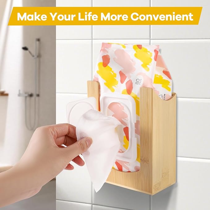 CRAKTH Dispensador de toallitas de bambú para montaje en pared, soporte para caja de toallitas para baño, cocina, sala de estar, contenedor de almacenamiento para pañuelos faciales, toalla facial Visita la tienda de CRAKTH