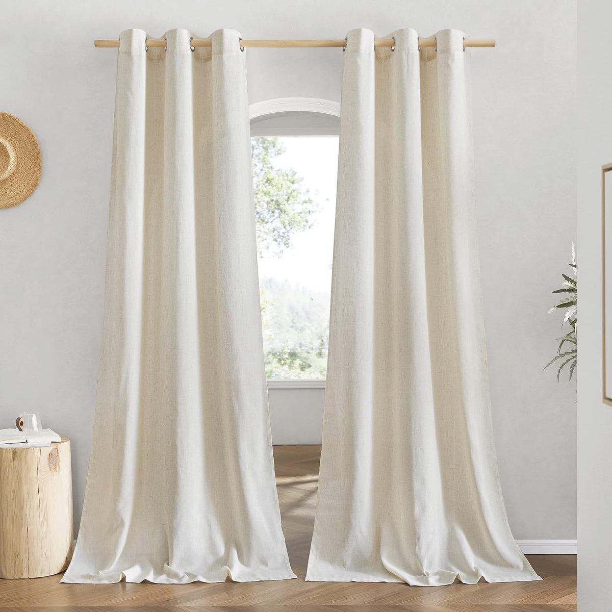 Cortinas de Lino NICETOWN 107x229 cm – Semitransparentes, Ojetes, Filtrado de Luz y Privacidad, Color Natural, 2 Piezas