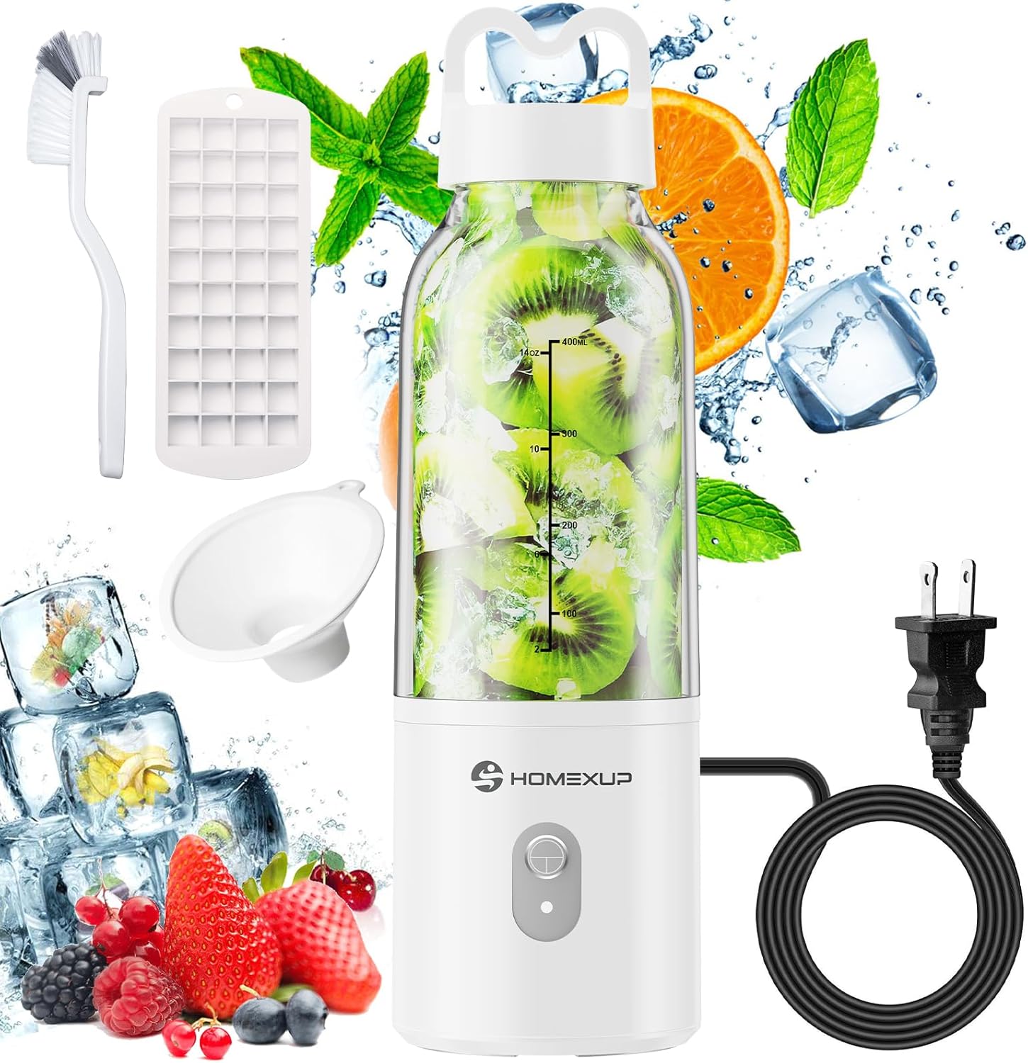 Portable Personal Blender 17 OZ/500 ML Juicer, 175W Personal Size Blender, Ideal for Smoothies, Ice Blending, Juicing, and Food Processing, Compact, Convenient, and Versatile (White)