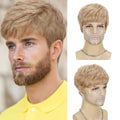 Peluca rubia corta para hombre BCHR, peluca rubia lisa en capas para hombres, fibra sintética resistente al calor, peluca rubia natural para hombres, ideal para fiestas de Halloween, anime de los años 90 y 2000.