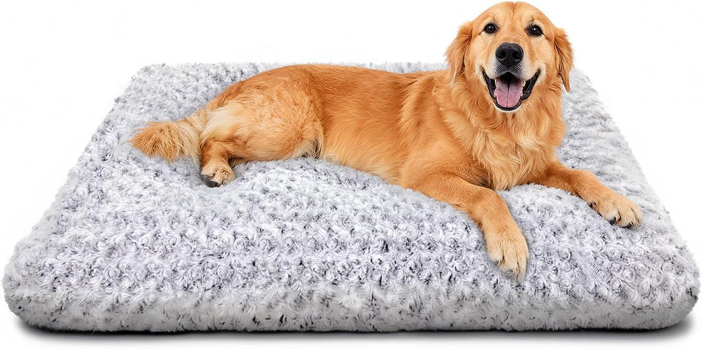 Cama para perros grandes, lavable y duradera, de felpa de lujo, suave y cómoda, para jaulas de perros de razas grandes, jumbo, medianas y pequeñas, 89 x 58 cm (XL), gris claro.