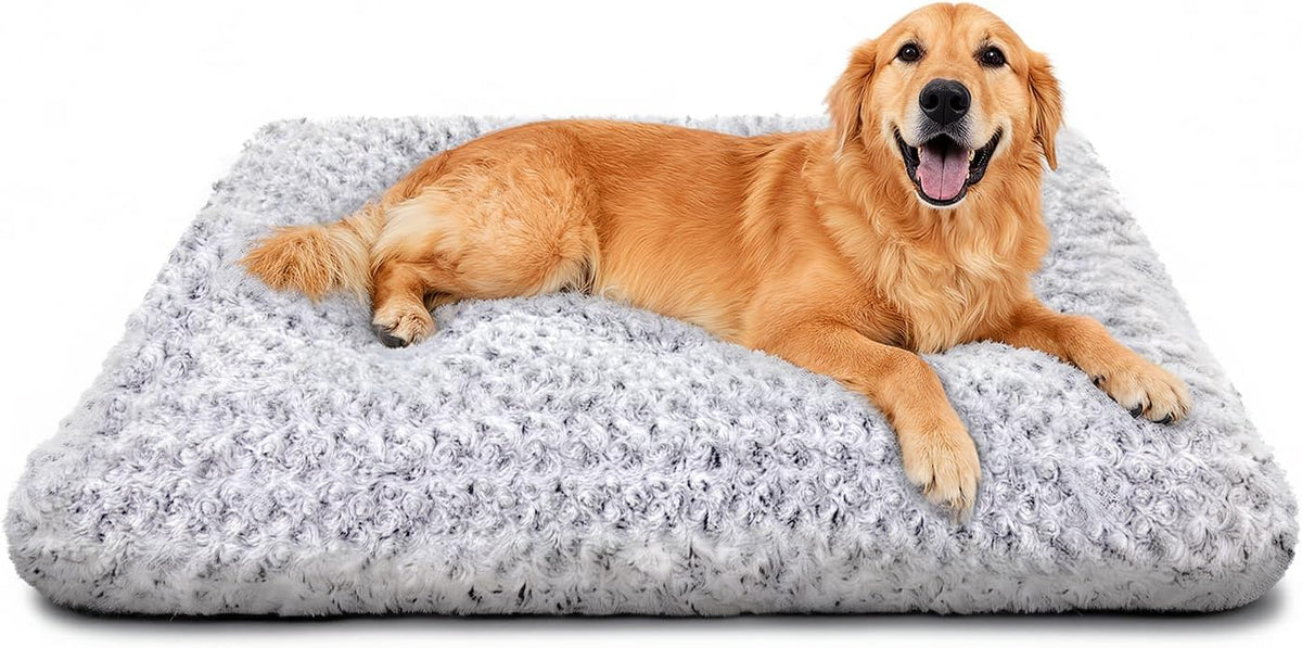 Cama para perros grandes, lavable y duradera, de felpa de lujo, suave y cómoda, para jaulas de perros de razas grandes, jumbo, medianas y pequeñas, 89 x 58 cm (XL), gris claro.