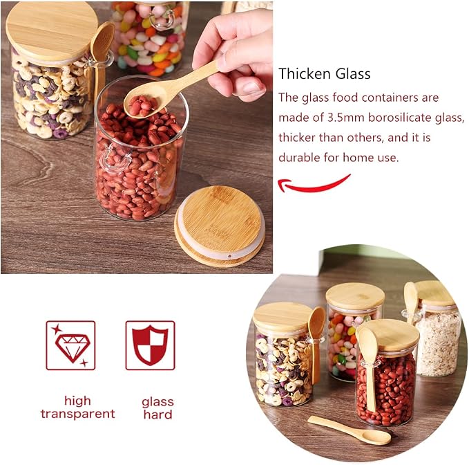 Frascos de Vidrio Herméticos CZFWin con Tapa de Bambú y Cuchara — 12 PCS, 500ml, para Café, Avena y Condimentos