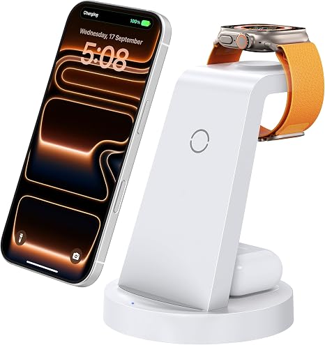 Estación de carga 3 en 1 para iPhone, cargador inalámbrico para productos Apple, múltiples dispositivos, soporte de carga para AirPods (para iPhone 17 16e 16 15 14 13 pro 12 11 X Max)