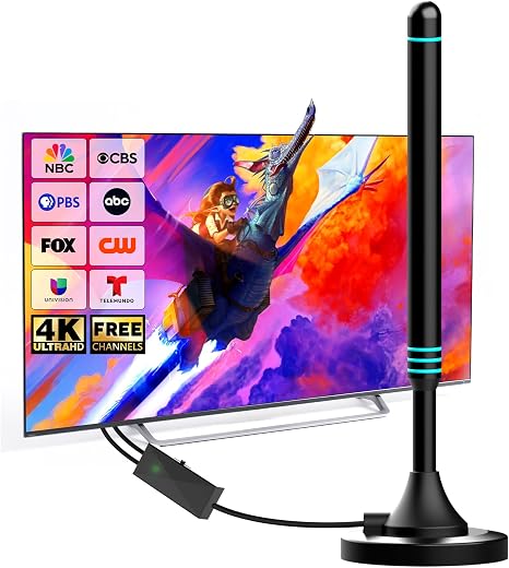 Antena de TV interior para Smart TV – Base magnética digital HDTV Aerial, compatible con todas las marcas de TV, soporta recepción 8K 4K 1080P – Diseño compacto para el hogar o RV – Cable coaxial