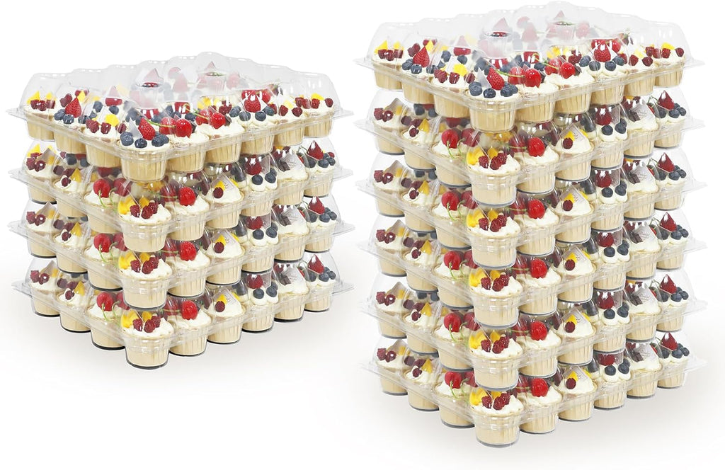 Contenedores para Cupcakes Transparentes – Set de 10 Cajas x 24 Unidades, Reutilizables, Libre de BPA