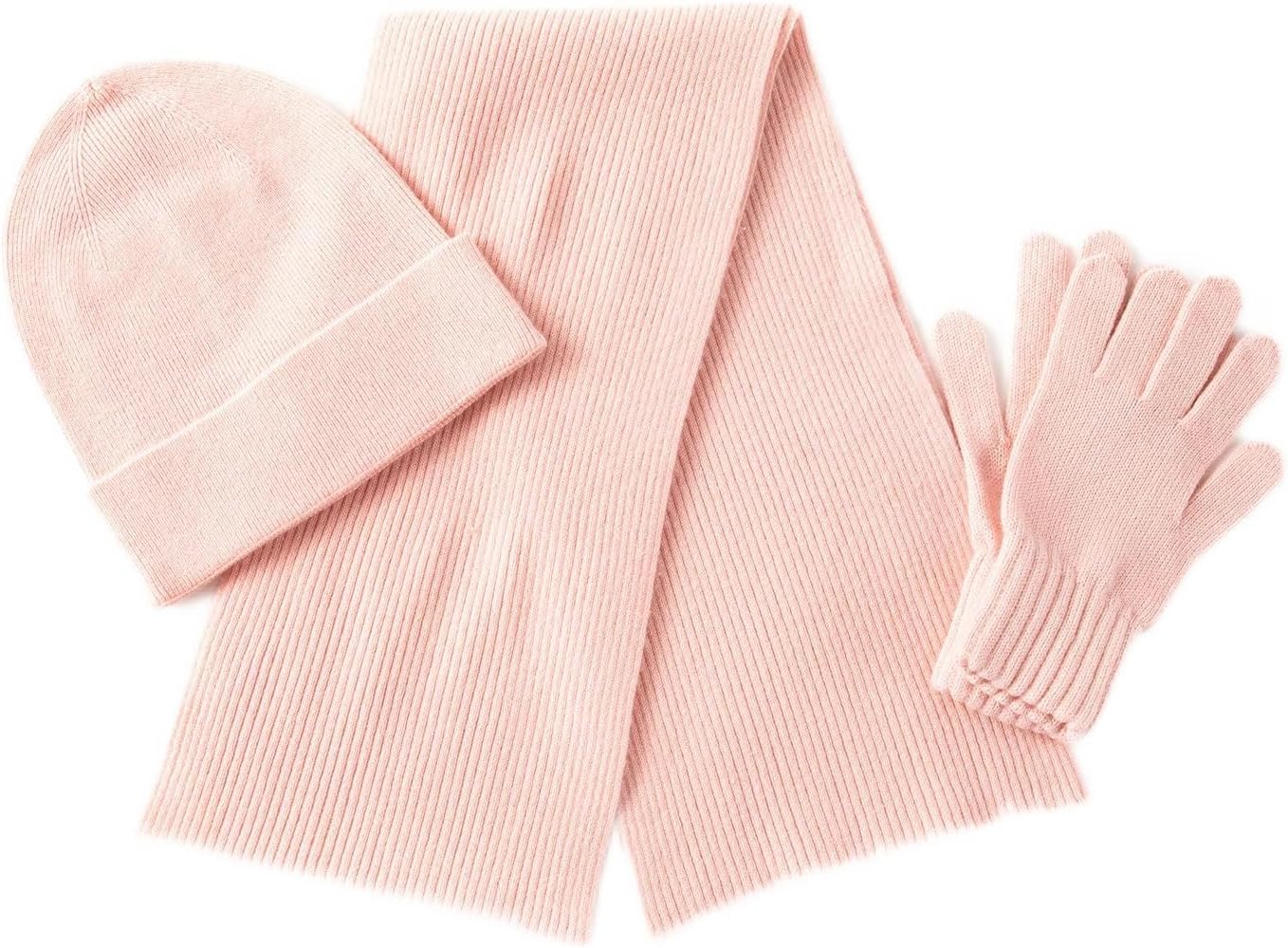 Unisex 3-Piece Cashmere Wool Winter Set - Scarf, Beanie Hat & Gloves - 35% Cashmere 60% Virgin Wool - Soft Ribbed Knit - Pill-Resistant - Luxury Gift Box Included - For Men & Women