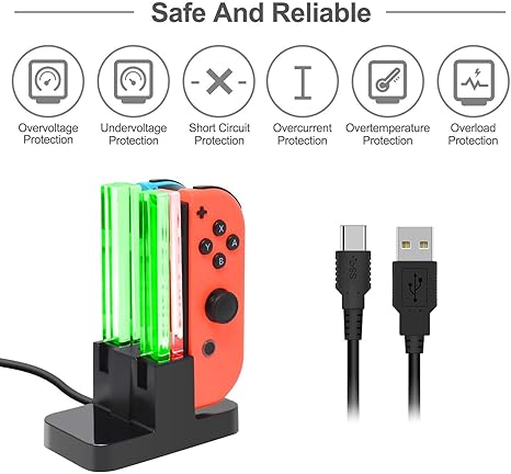 FastSnail Base de carga y paquete de 2 empuñaduras de interruptor para Nintendo Switch Joy Con y modelo OLED, estación de soporte de carga con cable de carga, controlador de agarre