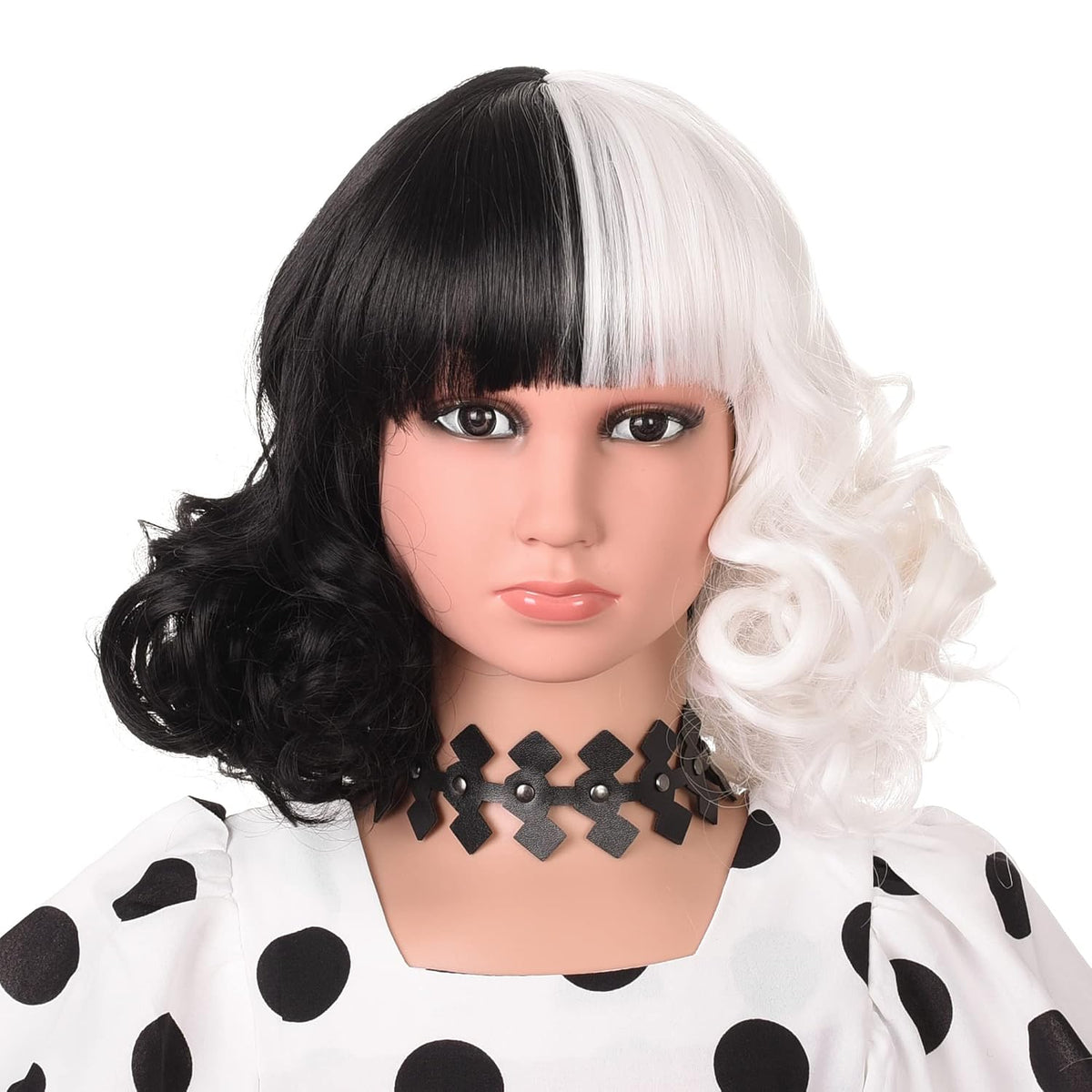 AMZCOS Peluca Blanca y Negra para Niños 3+ Años | Cosplay Bob Corto Ondulado con Flequillo Halloween
