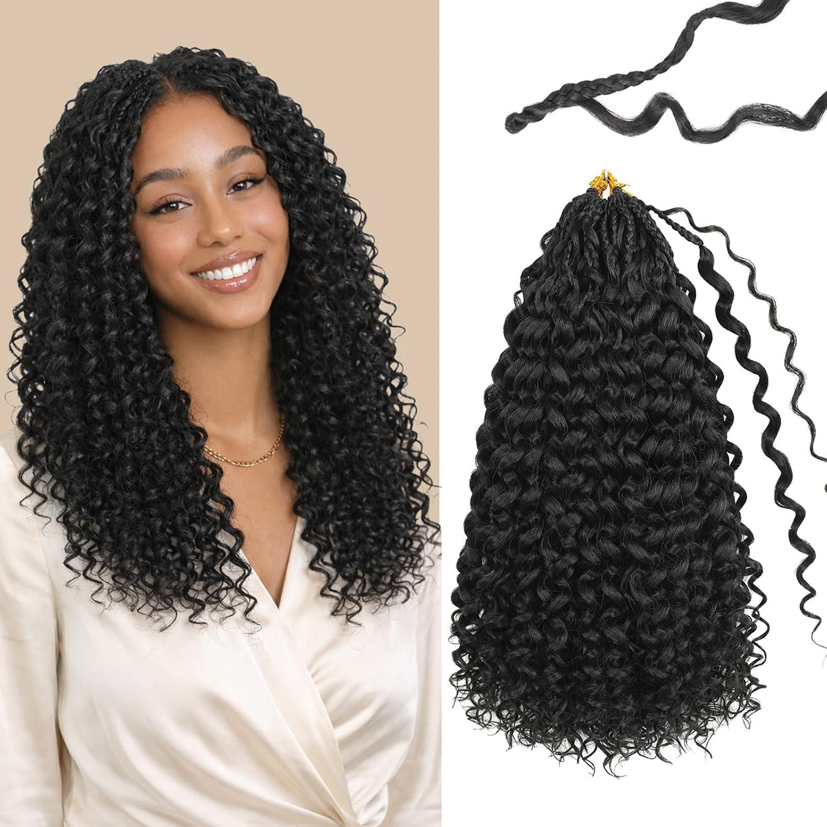 Extensiones Crochet Boho Gogo Curl Pre-enroscadas Pack x8 — 7 Piezas | 36 cm, Negro Natural 1B, Fibra Protéica Rizos Profundos para Mujeres