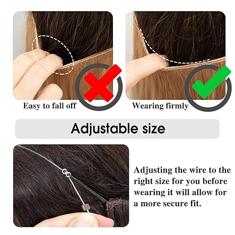 SARLA - Extensiones de cabello con alambre invisible con 3 clips, cabello sintético largo ondulado y rizado para mujer, diadema transparente ajustable de 22 pulgadas, color café marrón
